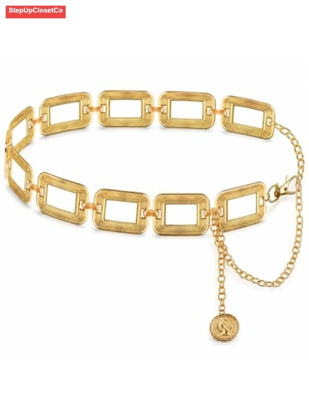Women's Adjustable Metal Chain Waist Belt Gold Chunky